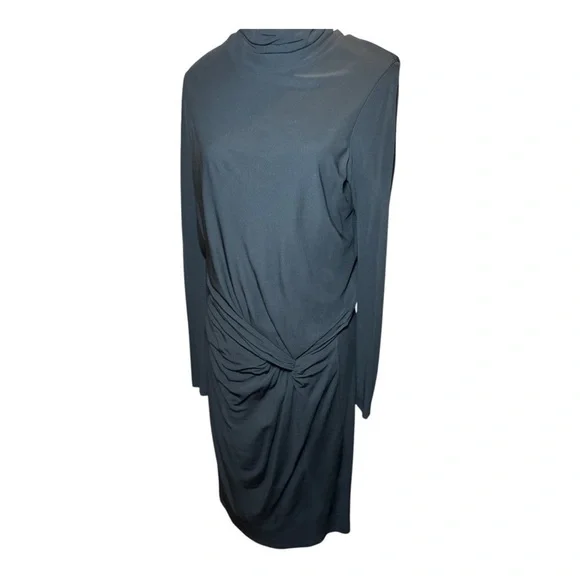 REISS Freya Black Twist Front Bodycon Midi Dress Sz 6 Minimalist Evening Chic - Picture 4 of 9